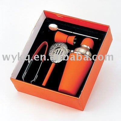 5pcs 600ml/750ml good quality and cheap cocktail shaker gift set/bar tool sets with colorful rubber coating painting